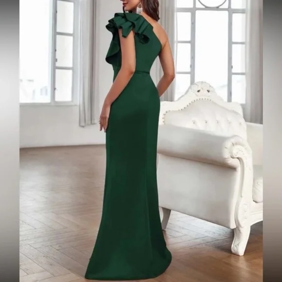 Classic One Shoulder Split Thigh Party Sexy Evening Formal Wedding Dress - Picture 3 of 4